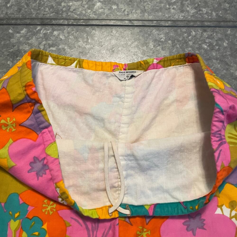Vintage 60s Hawaiian Floral Swim Board Shorts Medium Cotton Trunks Retro Hippie - Picture 3 of 11